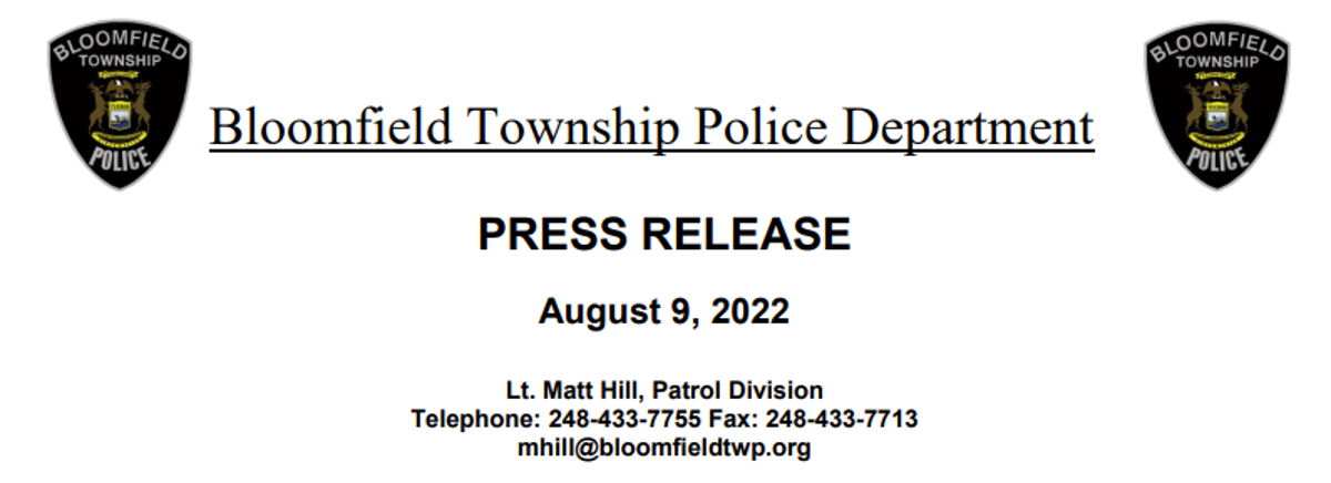 Featured image of BTPD Press Release - August 9, 2022