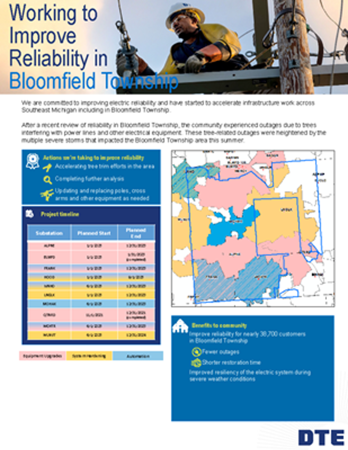 Featured image of DTE Shares Plans to Improve Service with Bloomfield In Focus