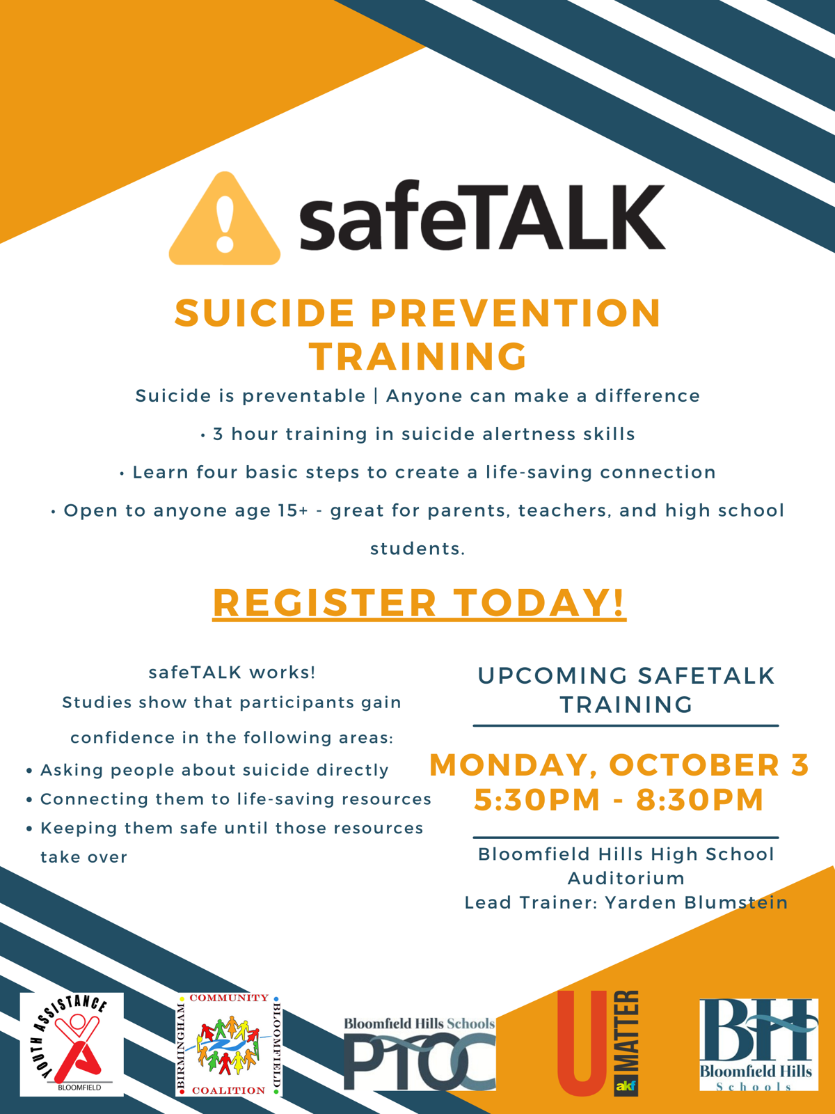 Featured image of Suicide Prevention Training on October 3rd, 2022