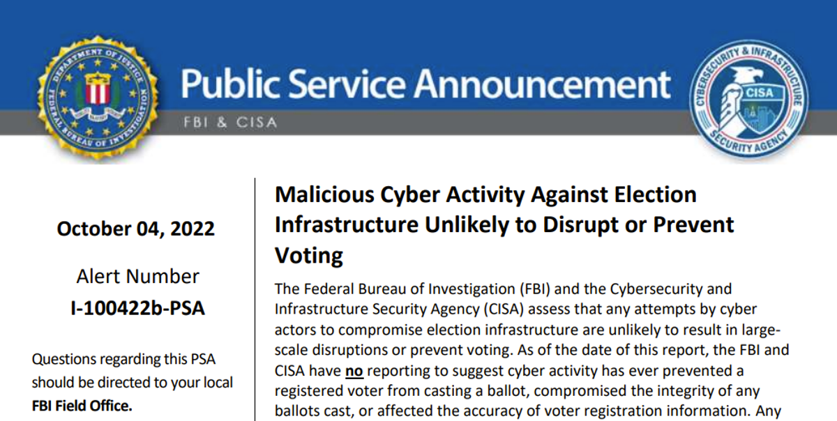 Featured image of PSA From FBI and CISA - October 4, 2022