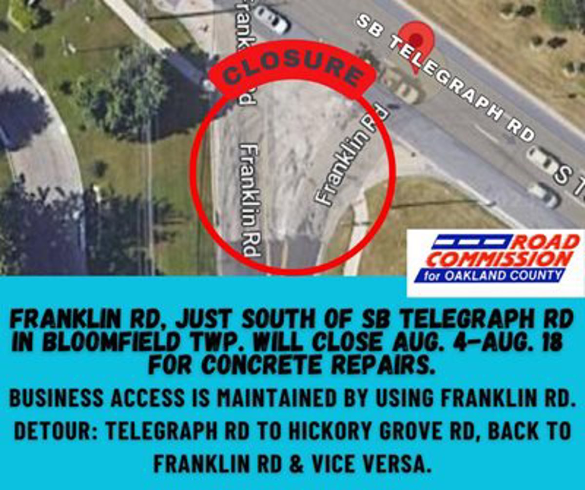 Featured image of Franklin Rd. South of Telegraph Rd to Close August 4th-18th, 2023