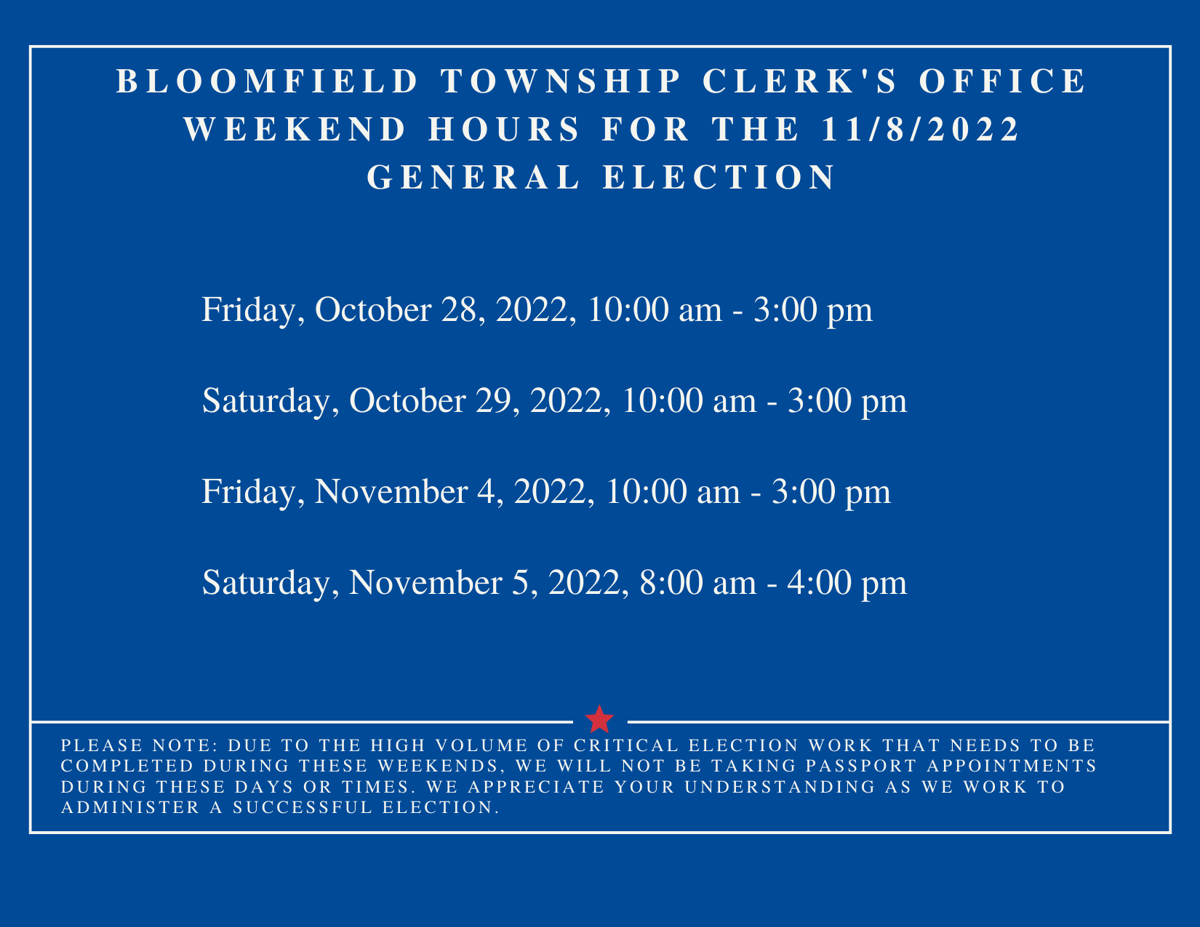 Featured image of Weekend Hours at Clerk's Office for November 8, 2022 General Election