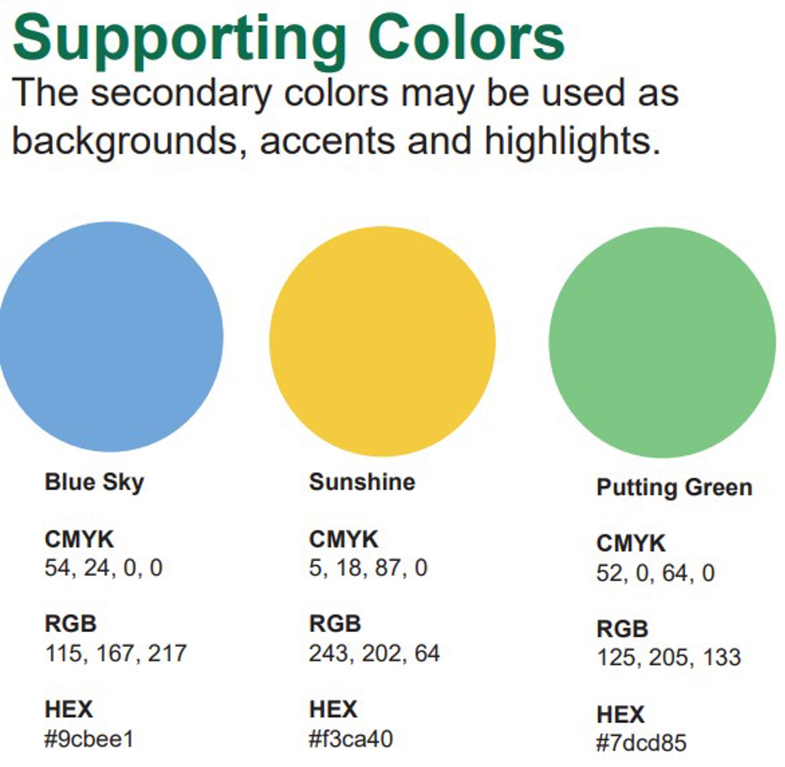 Three supporting colors chosen to represent the Township and their color codes: light blue, yellow, bright green